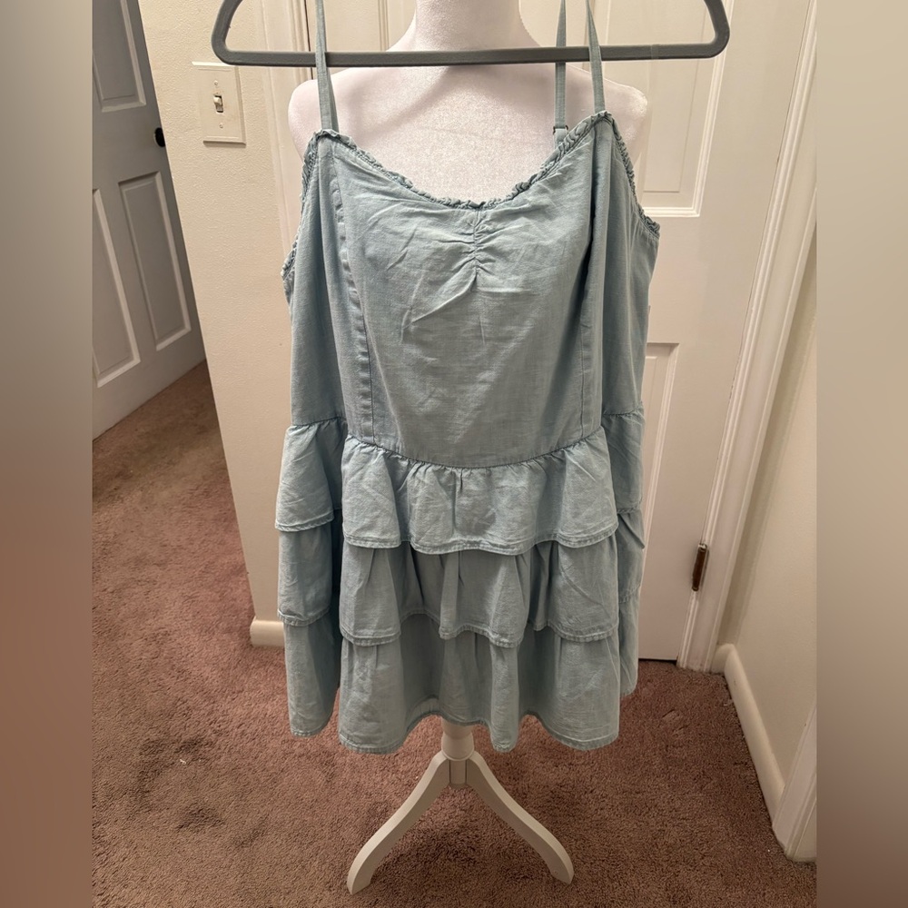 GIRLS Arizona Light Blue 3 Tiered denim dress with Adjustable Spaghetti straps.